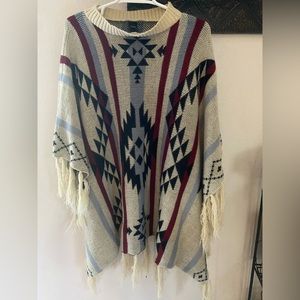 Poncho 100% acrylic Aztec print